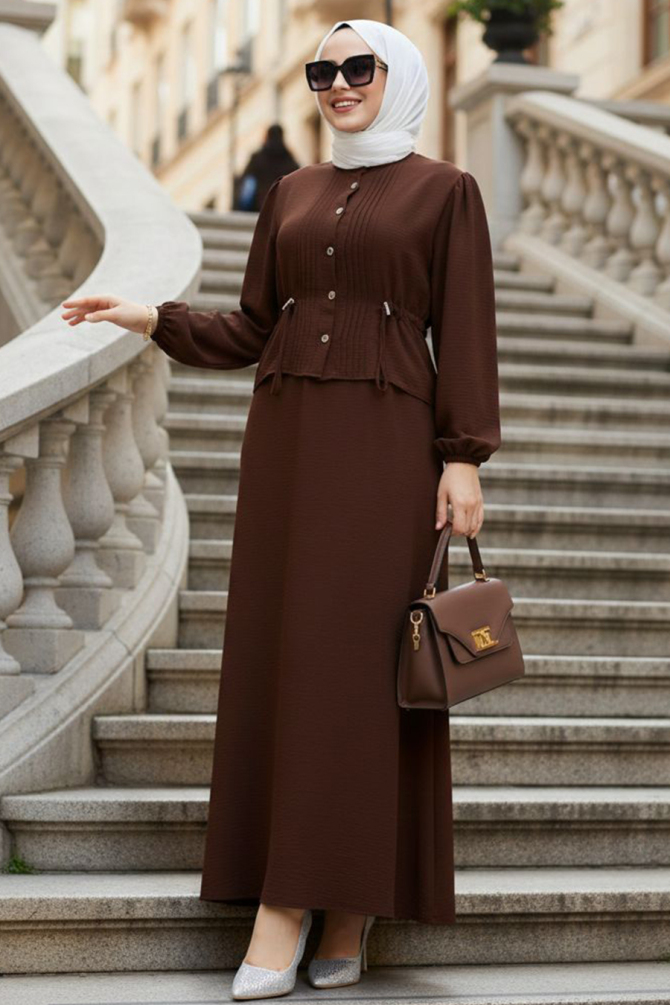Skirted Brown Modest Two-Piece Set 20239KH - 1