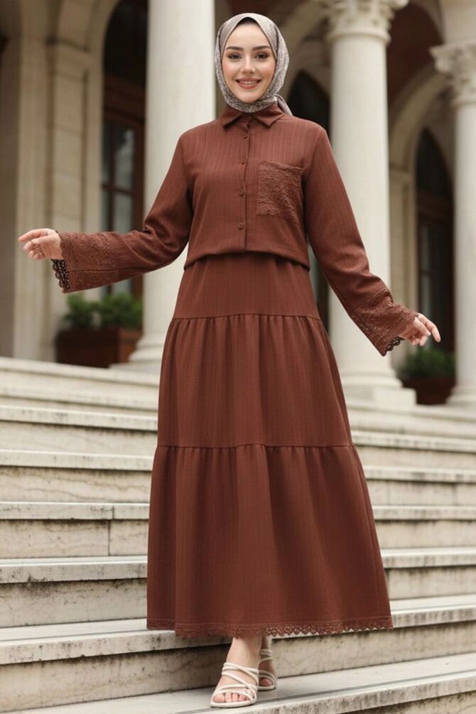 Skirted Brown Modest Two-Piece Set 20328KH - 1