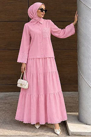 Skirted Pink Modest Two-Piece Set 20328P 