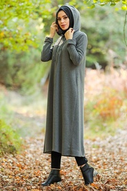 Smoke Color Hijab Coat 22560FU - Thumbnail
