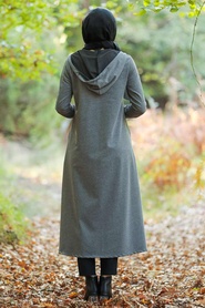 Smoke Color Hijab Coat 22560FU - Thumbnail