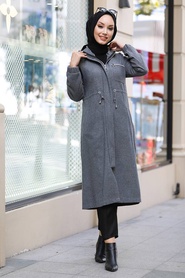 Smoke Color Hijab Coat 5565FU - Thumbnail