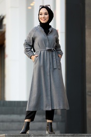 Smoke Color Hijab Coat 55740FU - Thumbnail