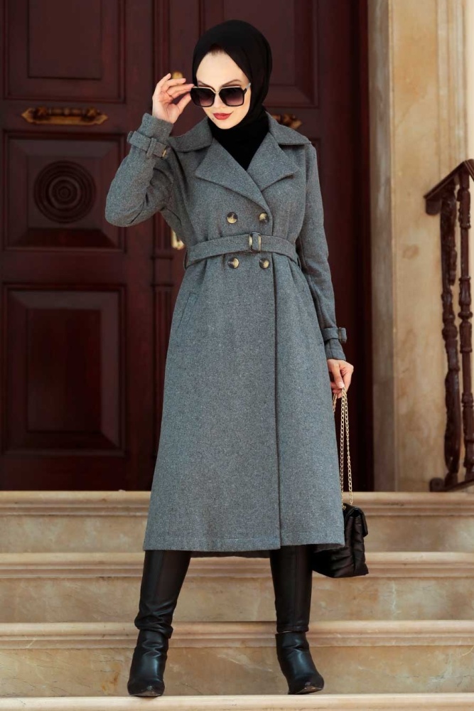 Smoke Color Hijab Coat 5661FU - 2