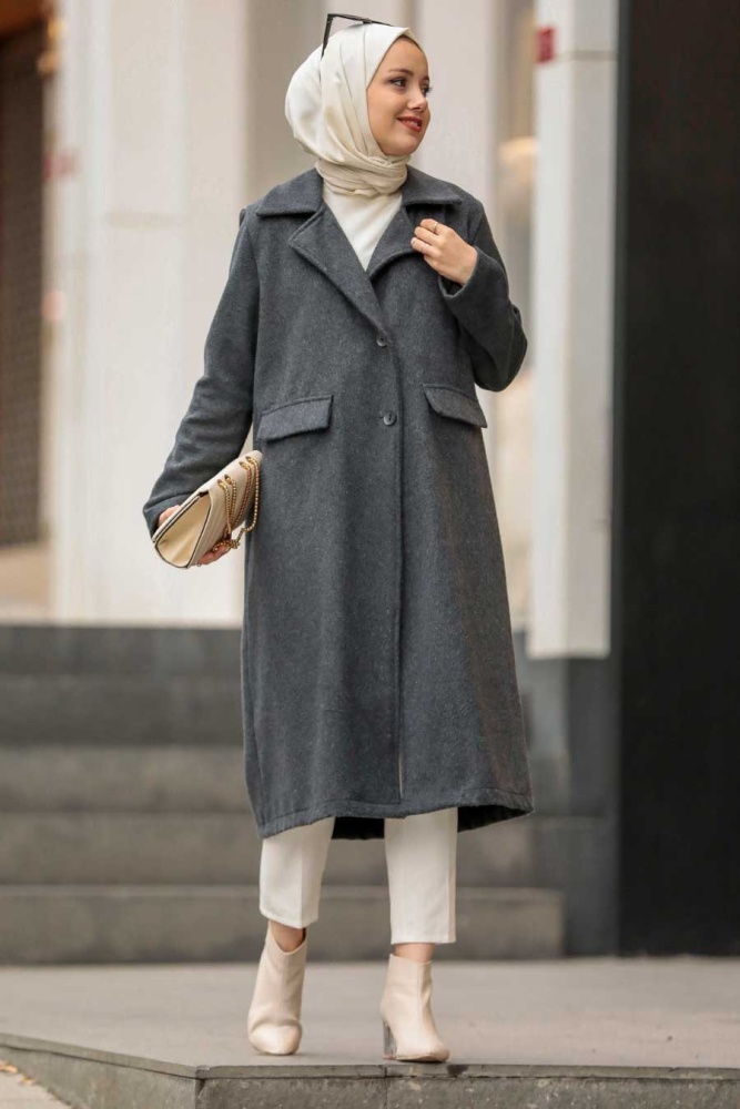 Smoke Color Hijab Coat 56720FU - 1
