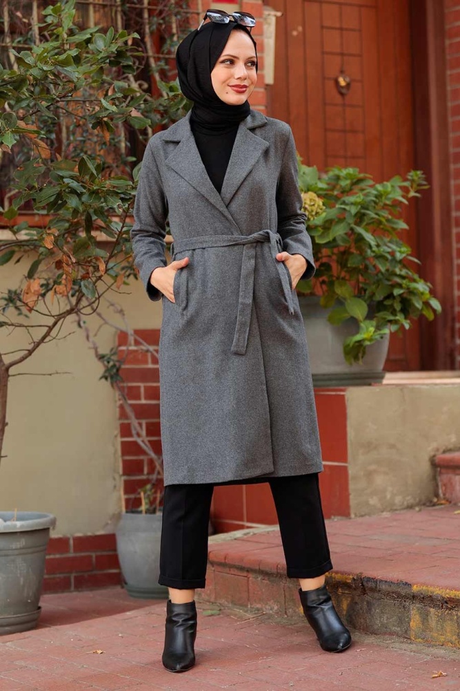 Smoke Color Hijab Coat 7013FU - 1