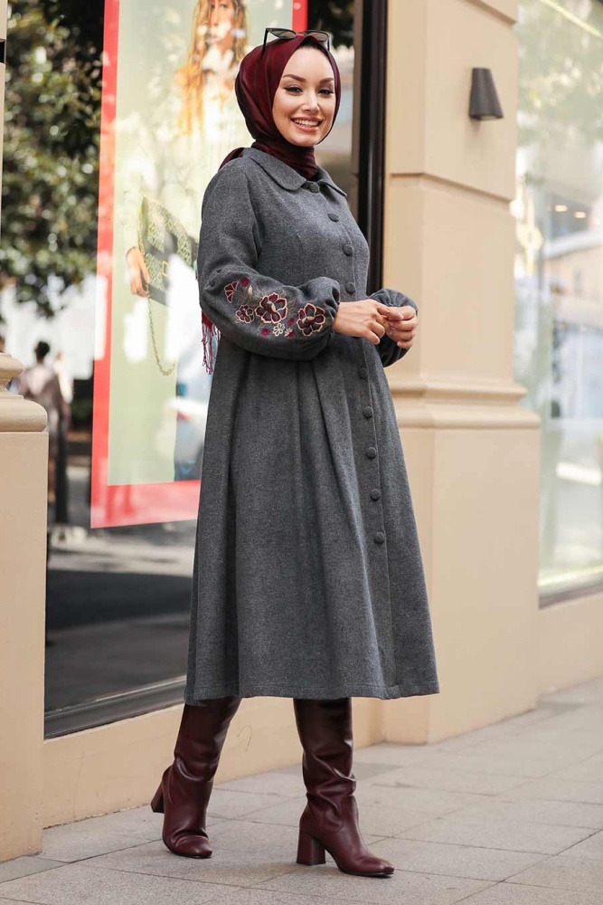 Smoke Color Hijab Coat 9078FU - 1