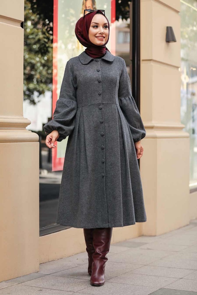 Smoke Color Hijab Coat 9078FU - 2
