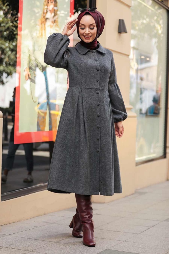 Smoke Color Hijab Coat 9078FU - 3
