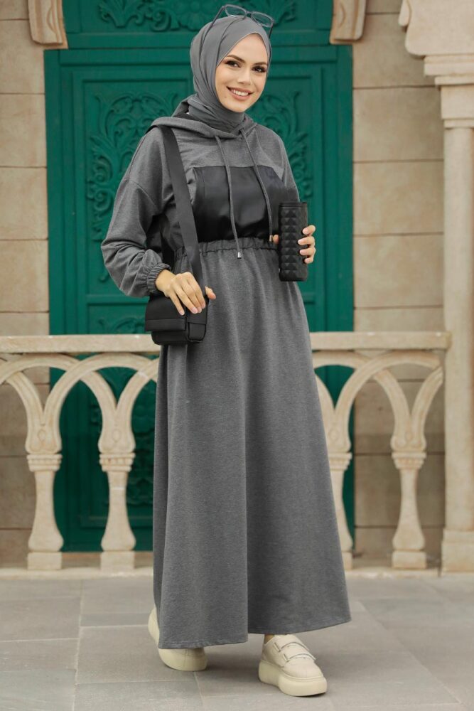 Smoke Color Hijab Dress 1356FU - 1
