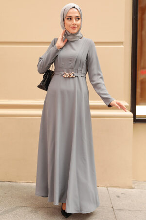 Smoke Color Hijab Dress 3426FU - 1