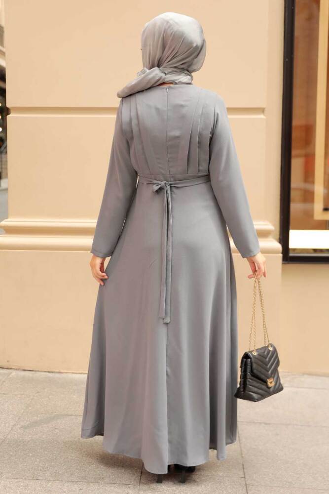 Smoke Color Hijab Dress 3426FU - 2
