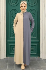 Smoke Color Hijab Dress 3437FU - Thumbnail