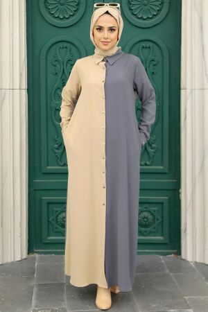 Smoke Color Hijab Dress 3437FU - 2