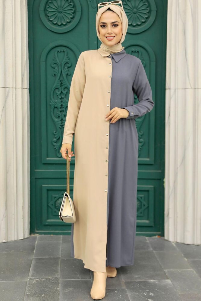 Smoke Color Hijab Dress 3437FU - 1