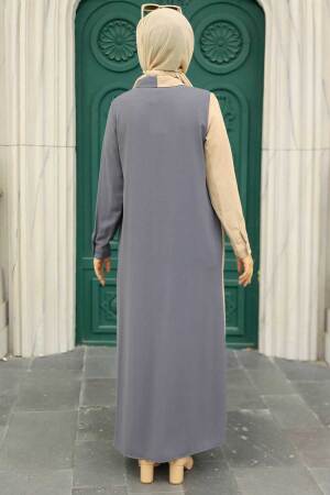 Smoke Color Hijab Dress 3437FU - 3