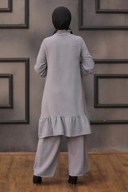 Smoke Color Hijab Dual Suit Dress 2428FU - Thumbnail