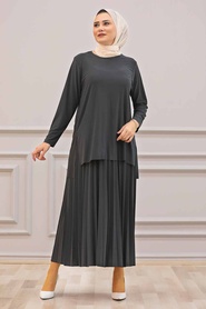 Smoke Color Hijab Dual Suit Dress 41241FU - Thumbnail