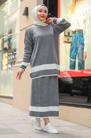 Smoke Color Hijab Dual Suit Dress 9681FU - Thumbnail