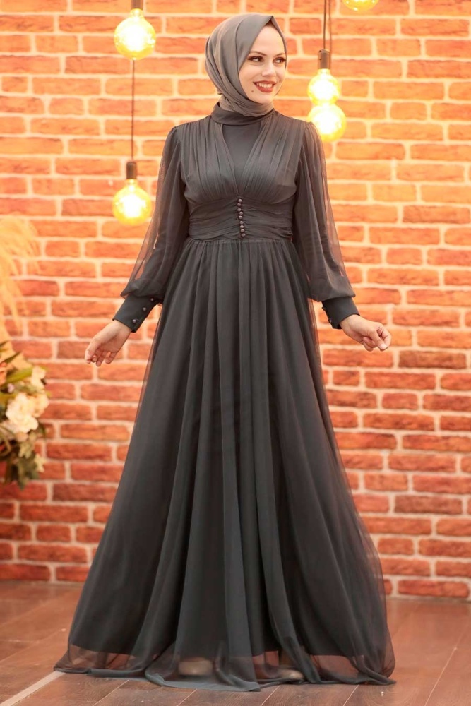 Neva Style - Plus Size Smoke Color Islamic Wedding Gown 5478FU - 1