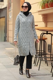 Smoke Color Hijab Knitwear Cardigan 41202FU - Thumbnail