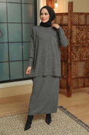 Smoke Color Hijab Knitwear Suit Dress 34021FU - Thumbnail