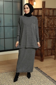 Smoke Color Hijab Knitwear Suit Dress 34021FU - Thumbnail