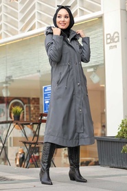 Smoke Color Hijab Parka Coat 63774FU - Thumbnail
