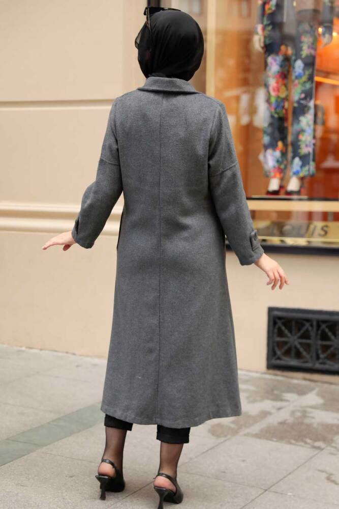 Smoke Color Hijab Stamp Coat 5808FU - 5
