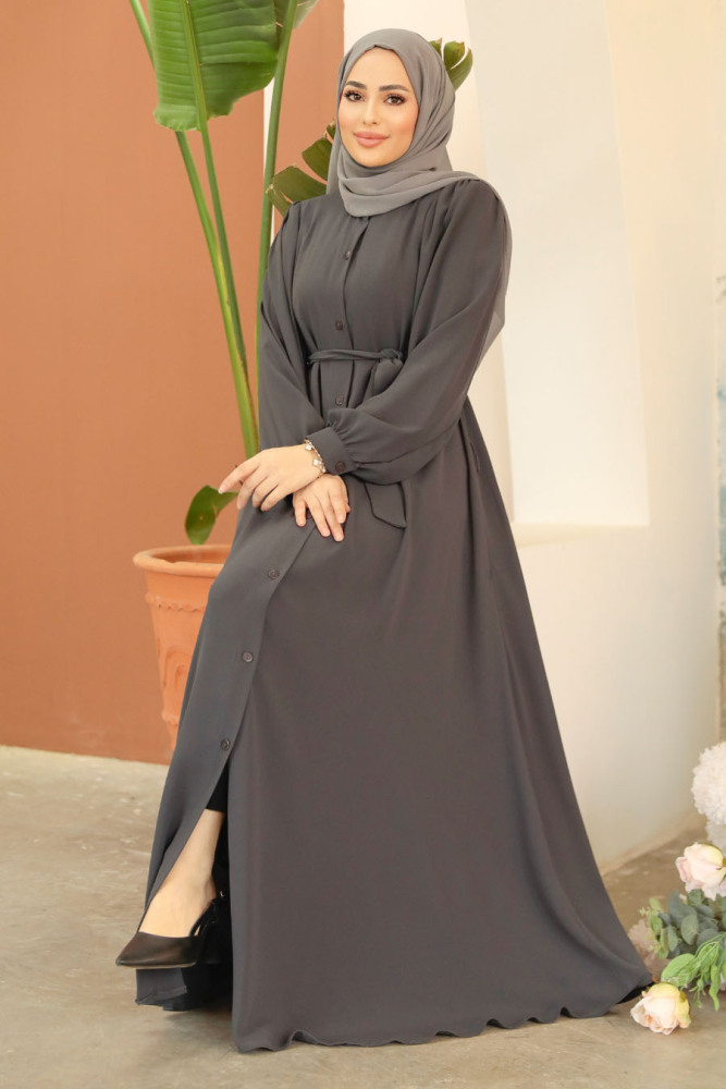 Smoke Color Modest Abaya 45277FU - 1
