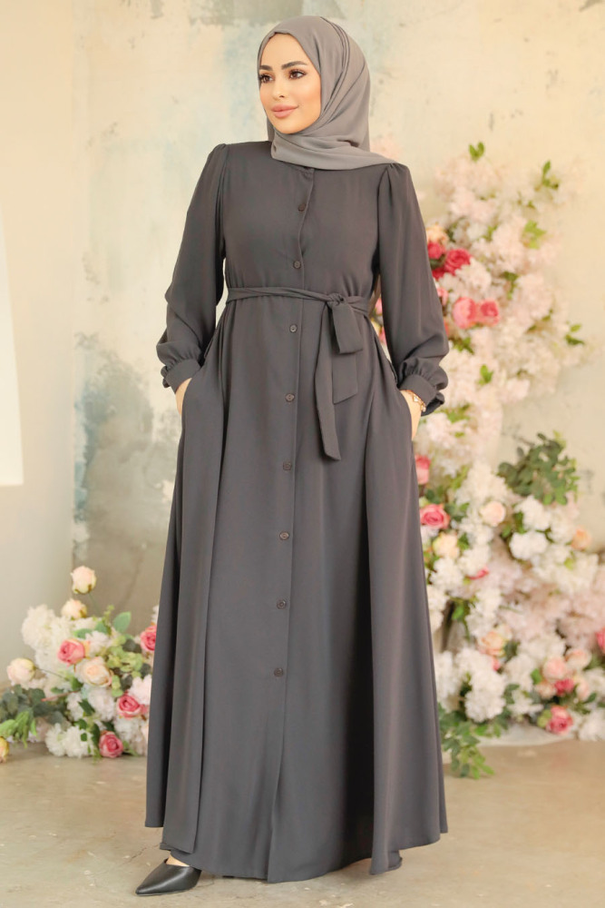 Smoke Color Modest Abaya 45277FU - 2