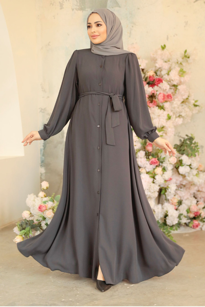 Smoke Color Modest Abaya 45277FU - 3