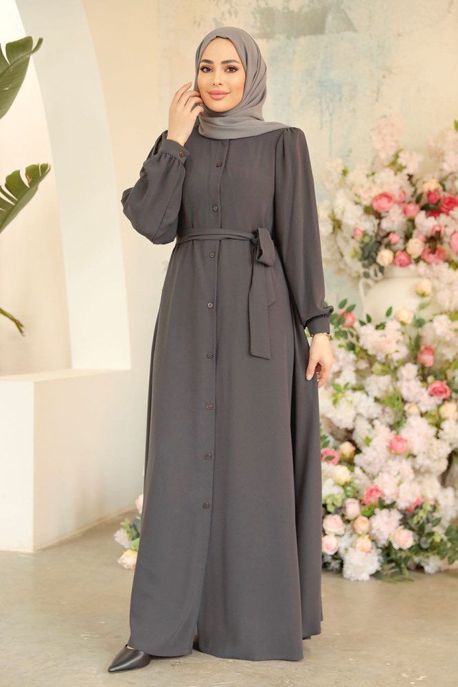 Smoke Color Modest Abaya 45277FU - 4