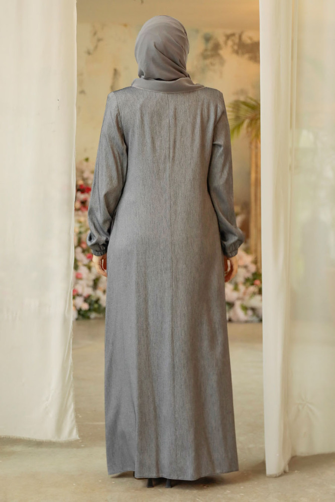 Smoke Color Modest Abaya Dubai 45279FU - 4