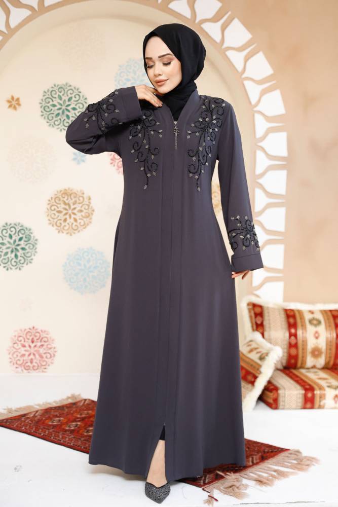 Smoke Color Modest Abaya For Women 29107FU - 3