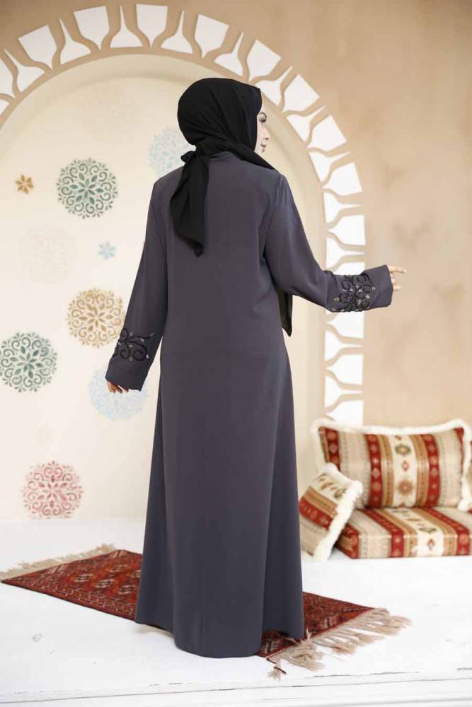 Smoke Color Modest Abaya For Women 29107FU - 4