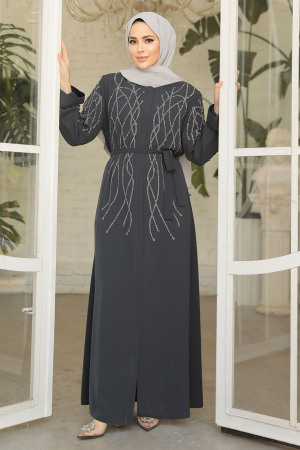 Smoke Color Modest Plus Size Abaya 29102FU - 2