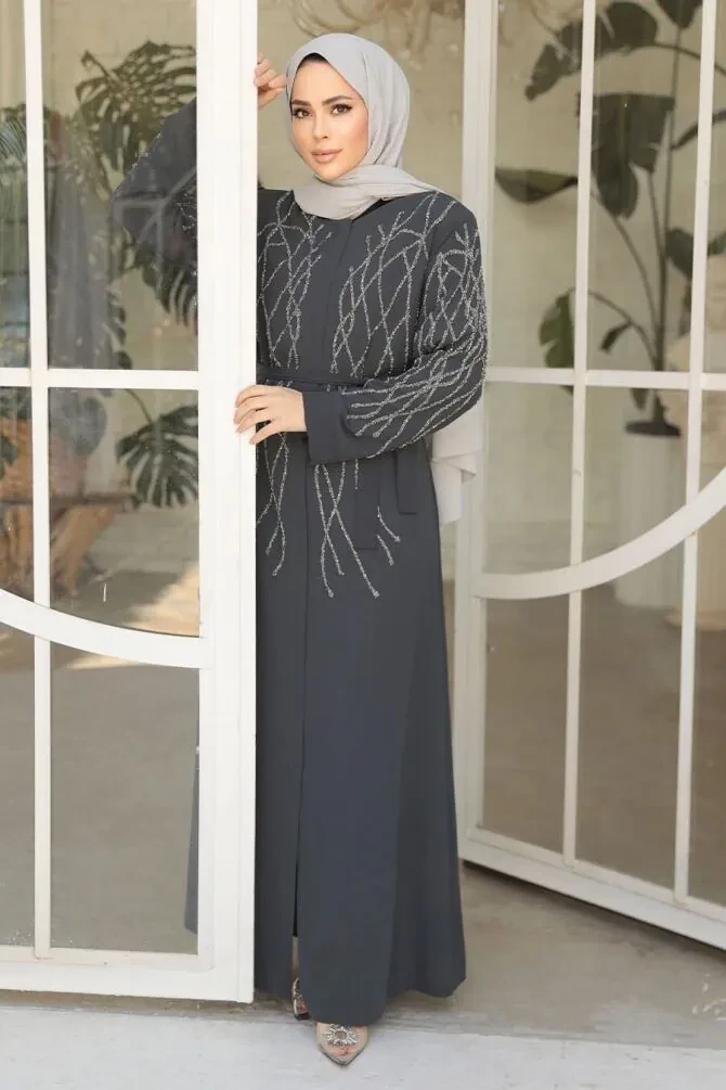 Smoke Color Modest Plus Size Abaya 29102FU - 1