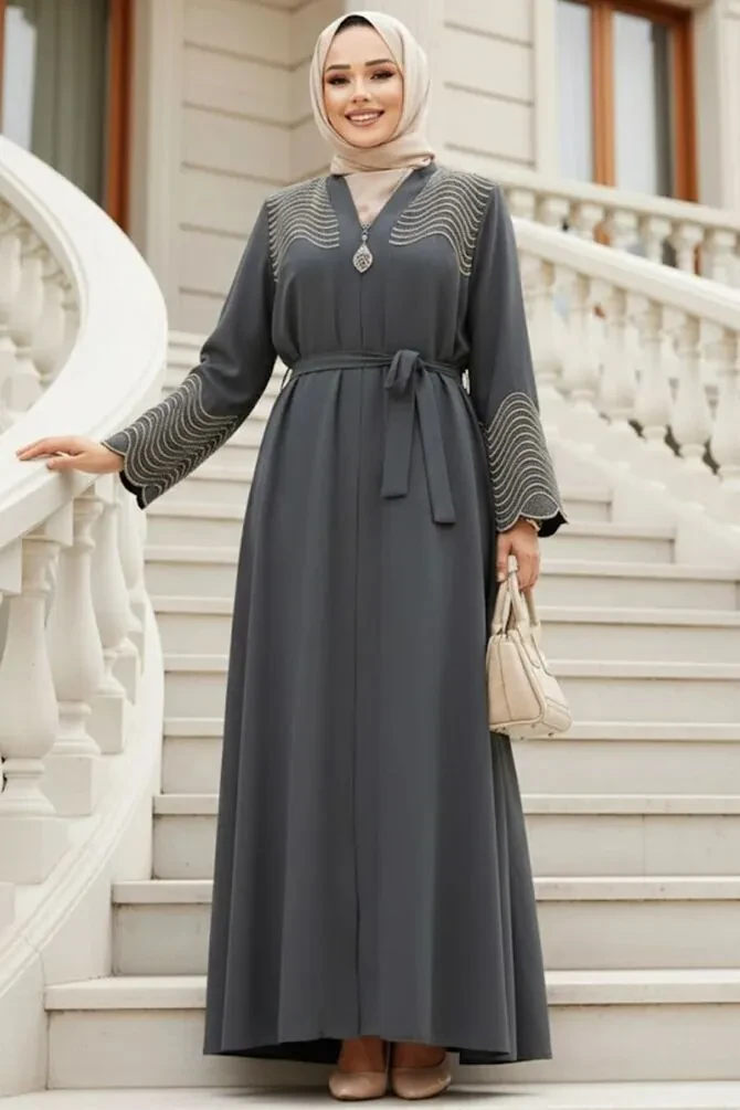 Smoke Color Modest Plus Size Abaya 29105FU - 1