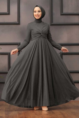 Neva Style - Plus Size Smoke Colored Islamic Clothing Evening Dress 5397FU - 1