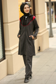 Smoke Colour Hijab Suit 8196FU - Thumbnail