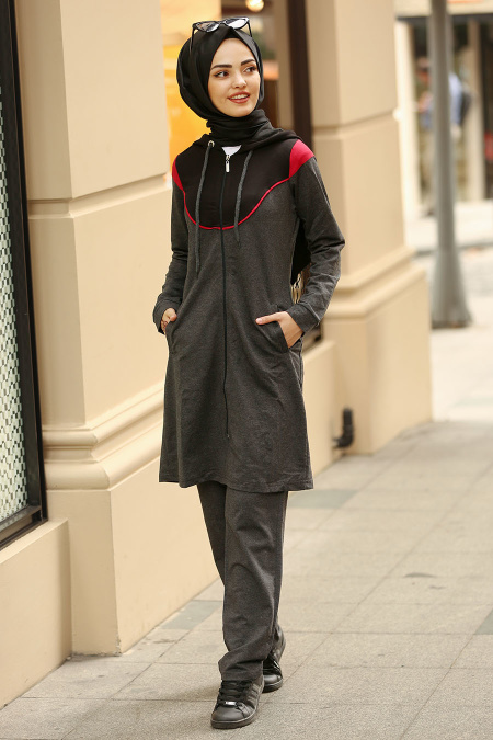 Smoke Colour Hijab Suit 8196FU 