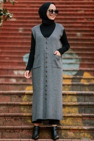 Smoked Color Hijab Knitwear Vest 3324FU - Thumbnail