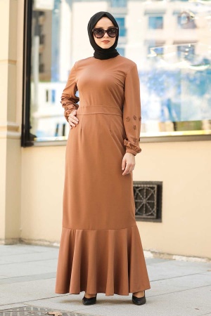 Snuff Colored Hijab Dress 40880TB - 1