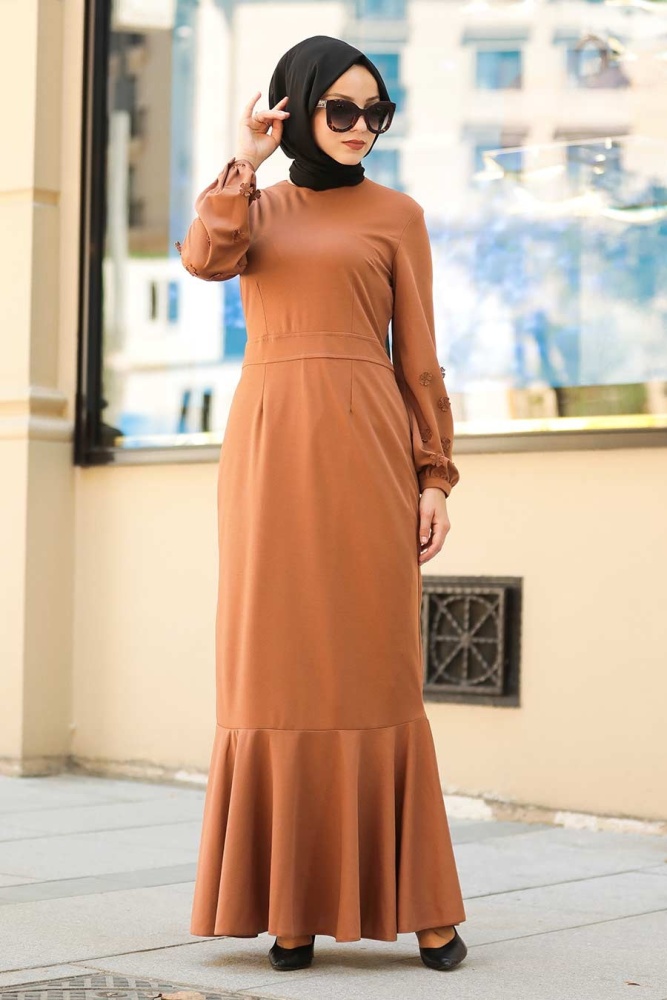 Snuff Colored Hijab Dress 40880TB - 2