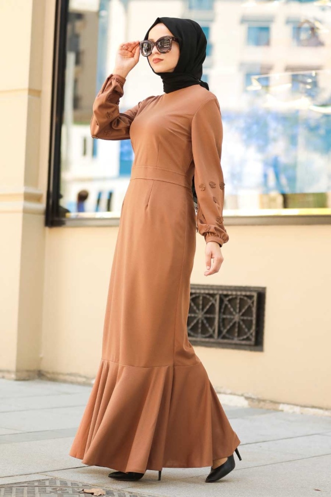 Snuff Colored Hijab Dress 40880TB - 3