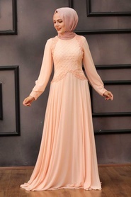 Neva Style - Modern Solmon Pink Islamic Bridesmaid Dress 4579SMN - Thumbnail