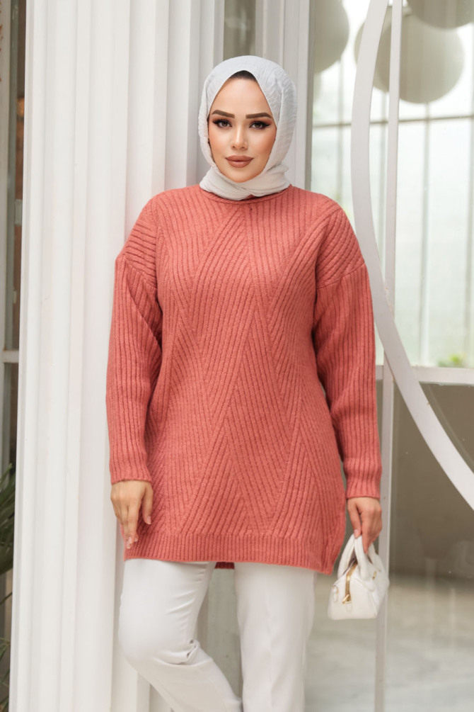 Somon Tesettür Triko Kazak Tunik 7852SMN - N.S NEVA STYLE