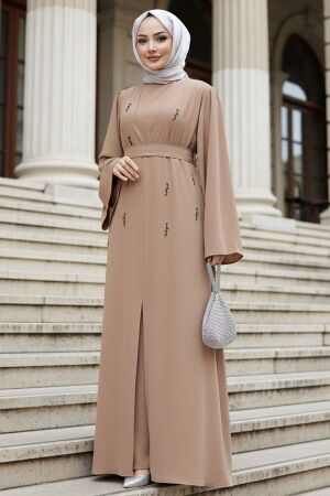 Stone Aplikeli Camel Modest Abaya 82412C - 1