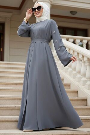 Stone Aplikeli Smoke Modest Abaya 82421FU 